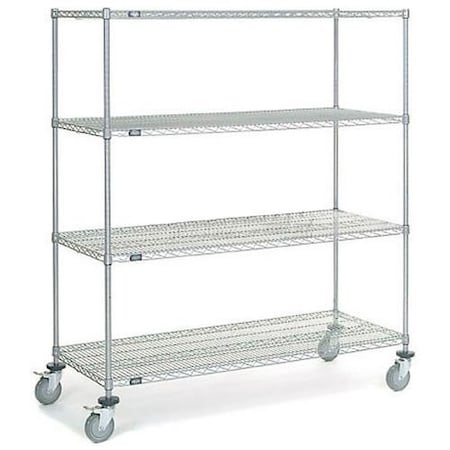 Nexel 4 Shelf Truck, Chrome, 60inW x 24inD x 69inH, Polyurethane Swivel Casters, 2 Brakes 168220B